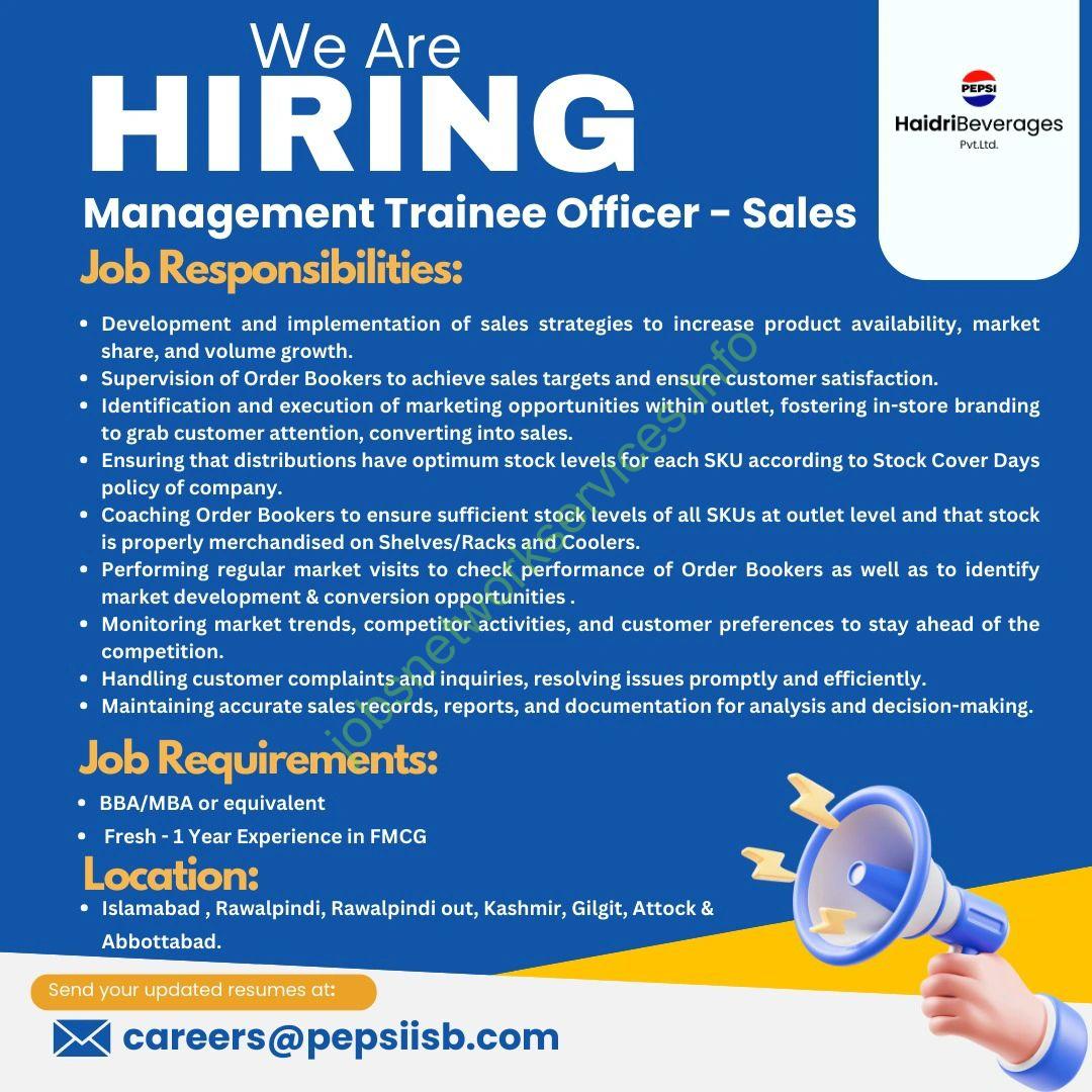Haidri Beverages HB New Jobs 2025 for Management Trainee Officer - Sales
