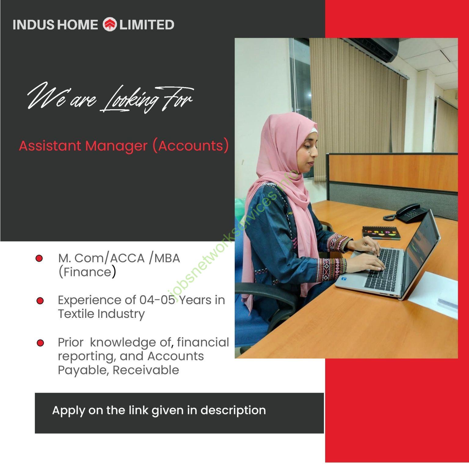 Indus Home ltd is hiring an Assistant Manager Accounts