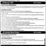 Public Sector Organization PSO New Jobs for Manager MIS & Assistant Record Keeper