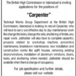 British High Commission Islamabad BHI Jobs 2025 Carpenter