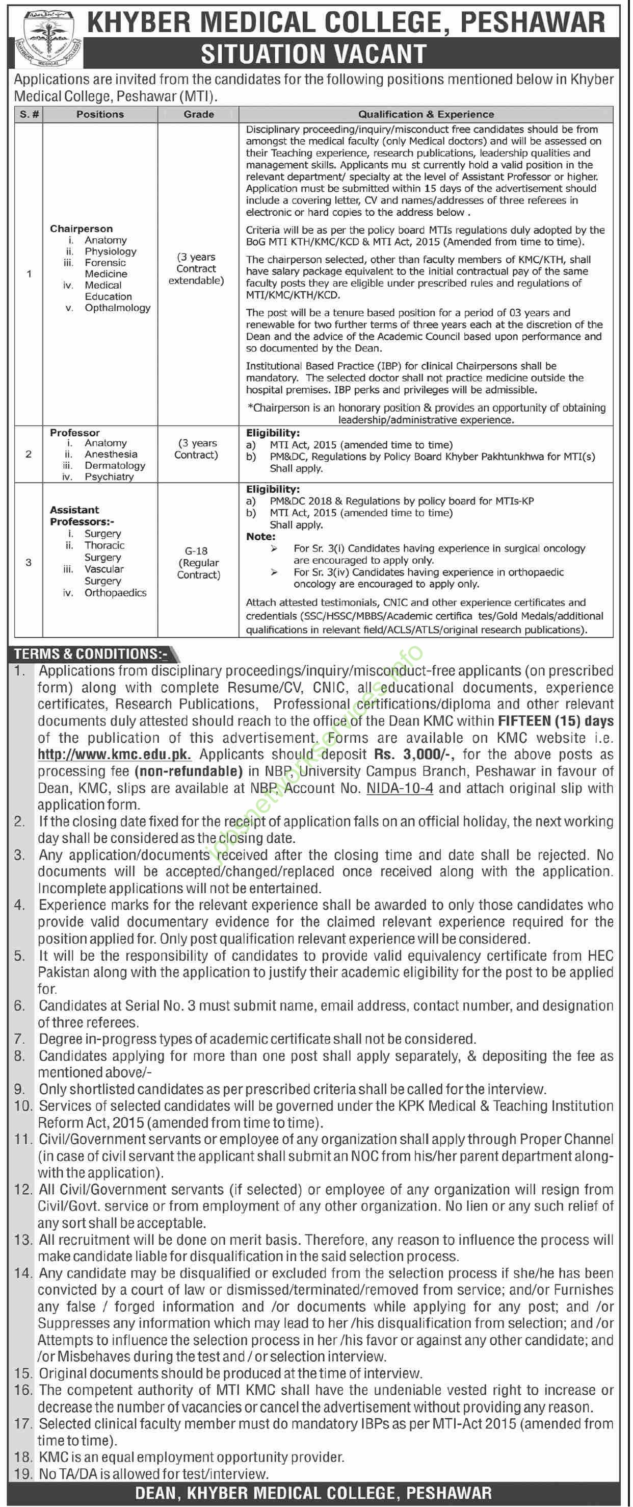 Khyber Medical College Peshawar Jobs 2025