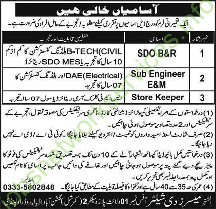 Messor the Shelter Jobs for SDO B&R, Sub Engineer E&M, Store Keeper