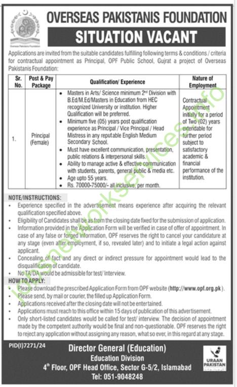Overseas Pakistanis Foundation (OPF) – Job Opportunity 2025