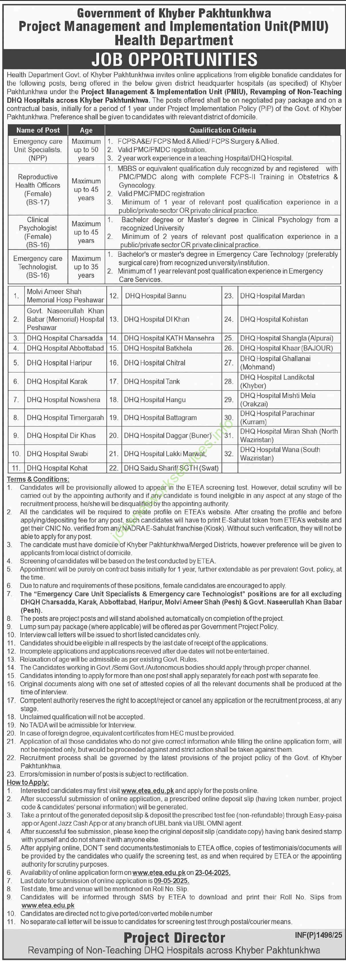 Project Managment & Implementation Unit PMIU Jobs 2025
