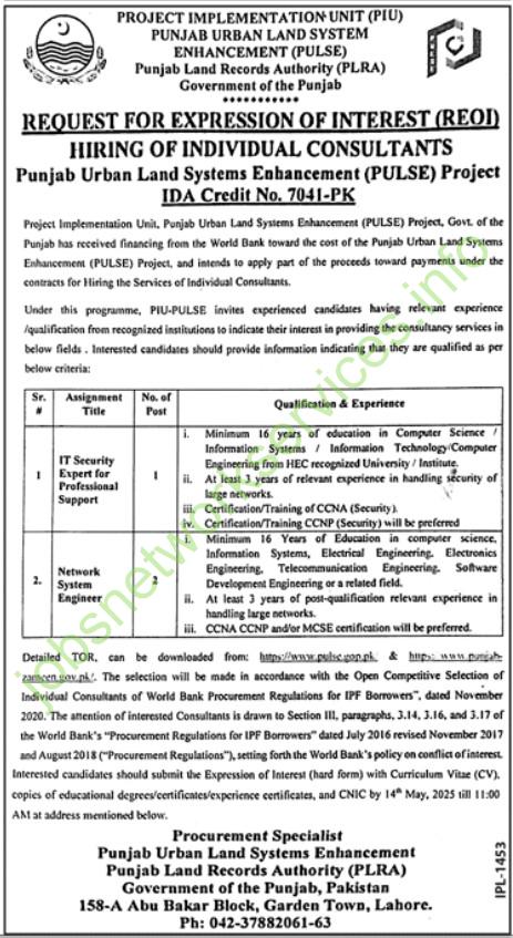 Punjab Land Records Authority PLRA Jobs 2025