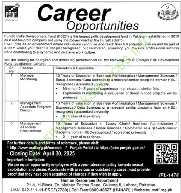 Punjab Skills Development Funds PSDF Jobs 2025