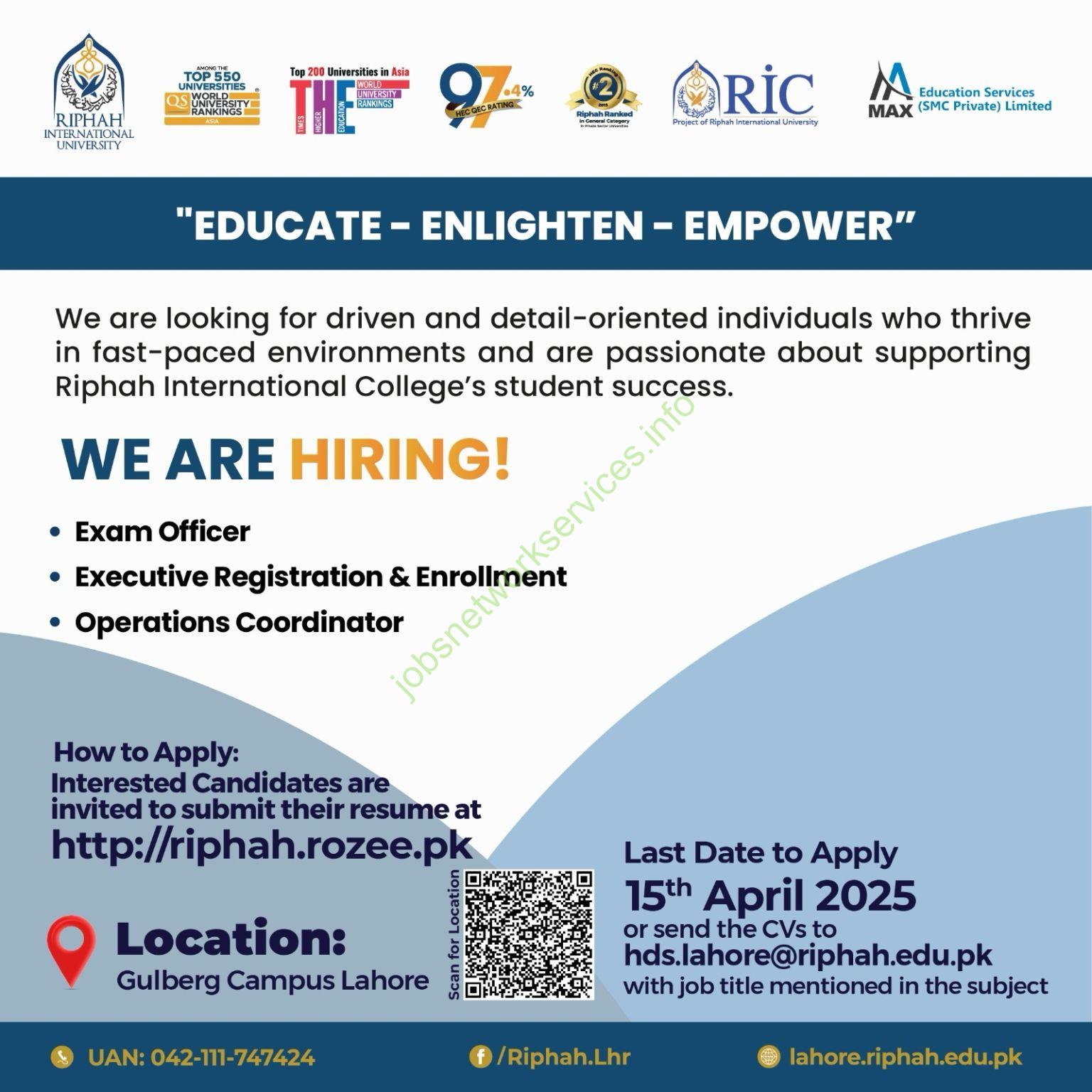 Riphah international University Lahore Jobs 2025