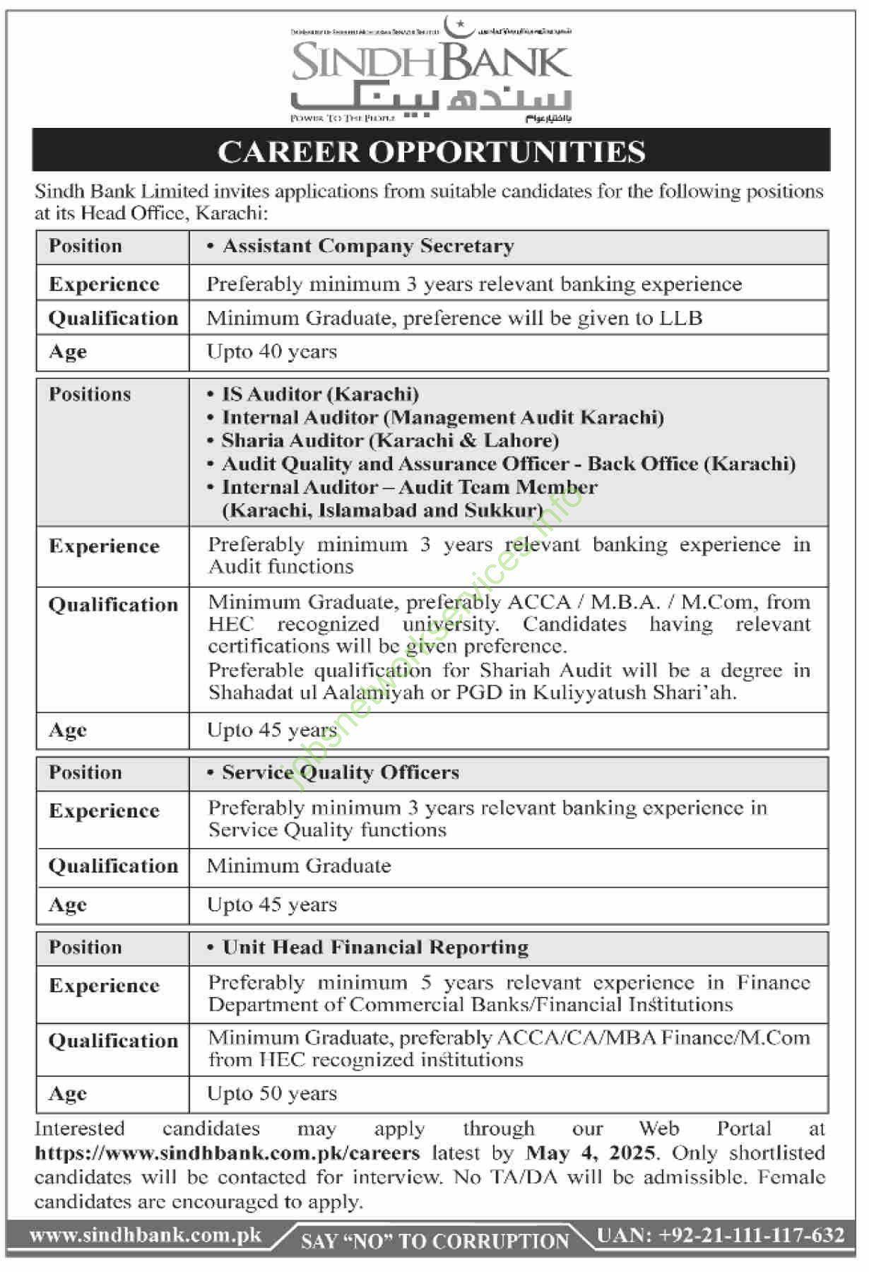 Sindh Bank Jobs 2025 for Assistant Company Secretary