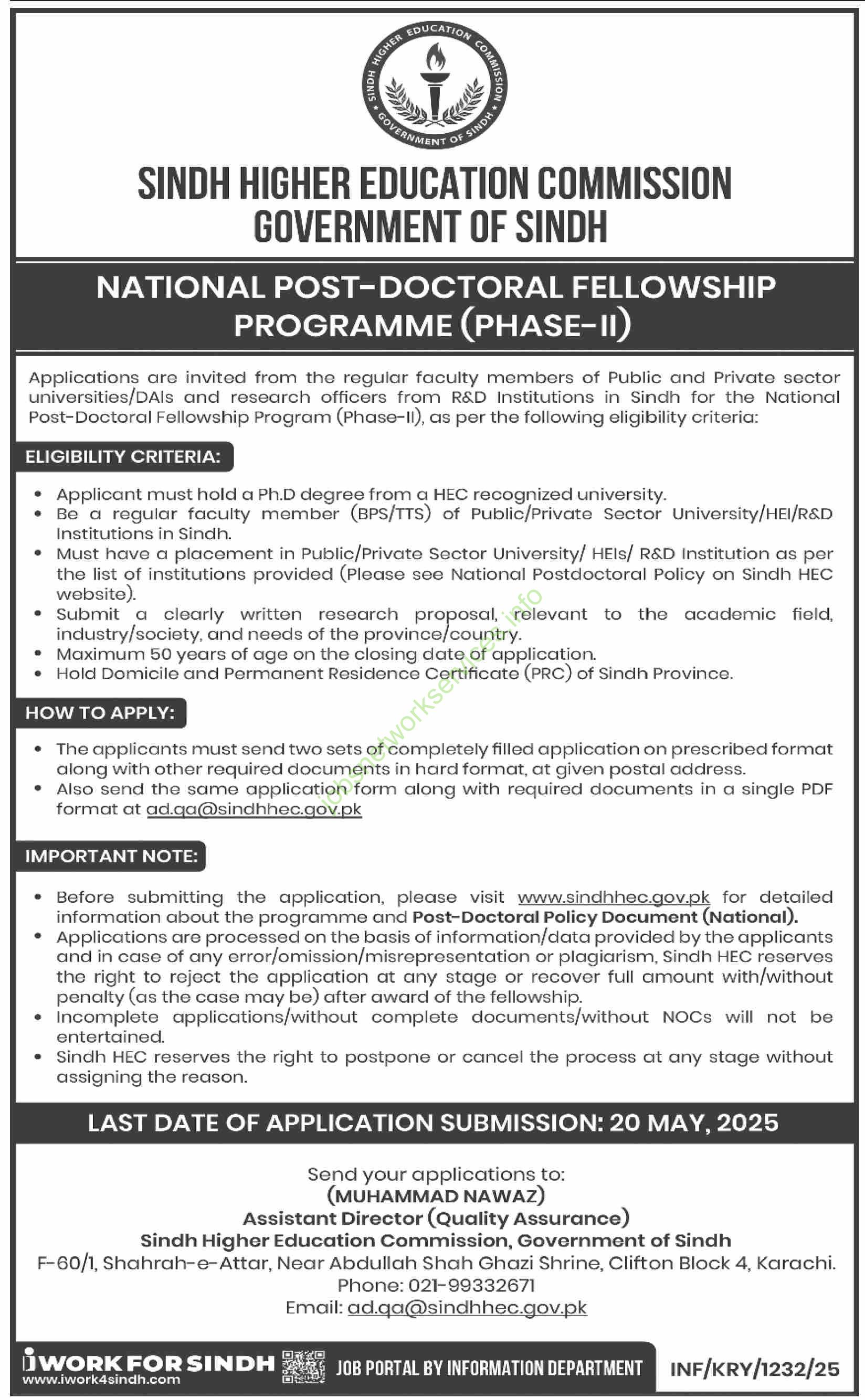 Sindh Higher Education Commission SHEC Jobs 2025 for Doctroral Fellowship