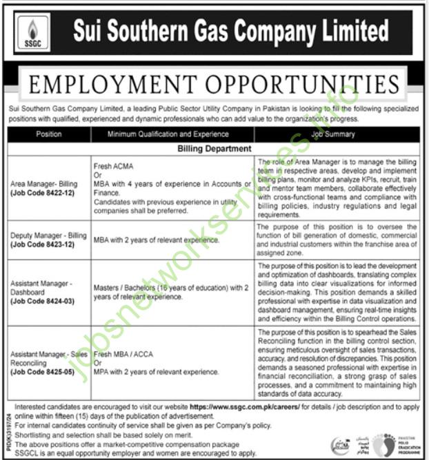 Sui Southern Gas Company SSGC Jobs 2025
