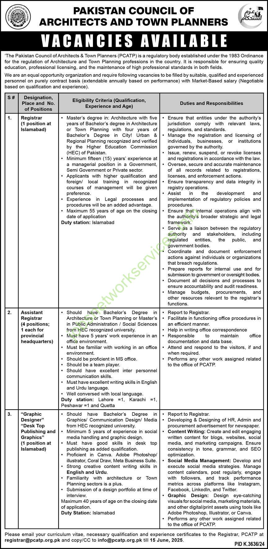 Pakistan Council of Architects and Town Planners PCATP Jobs 2025 Apply Now