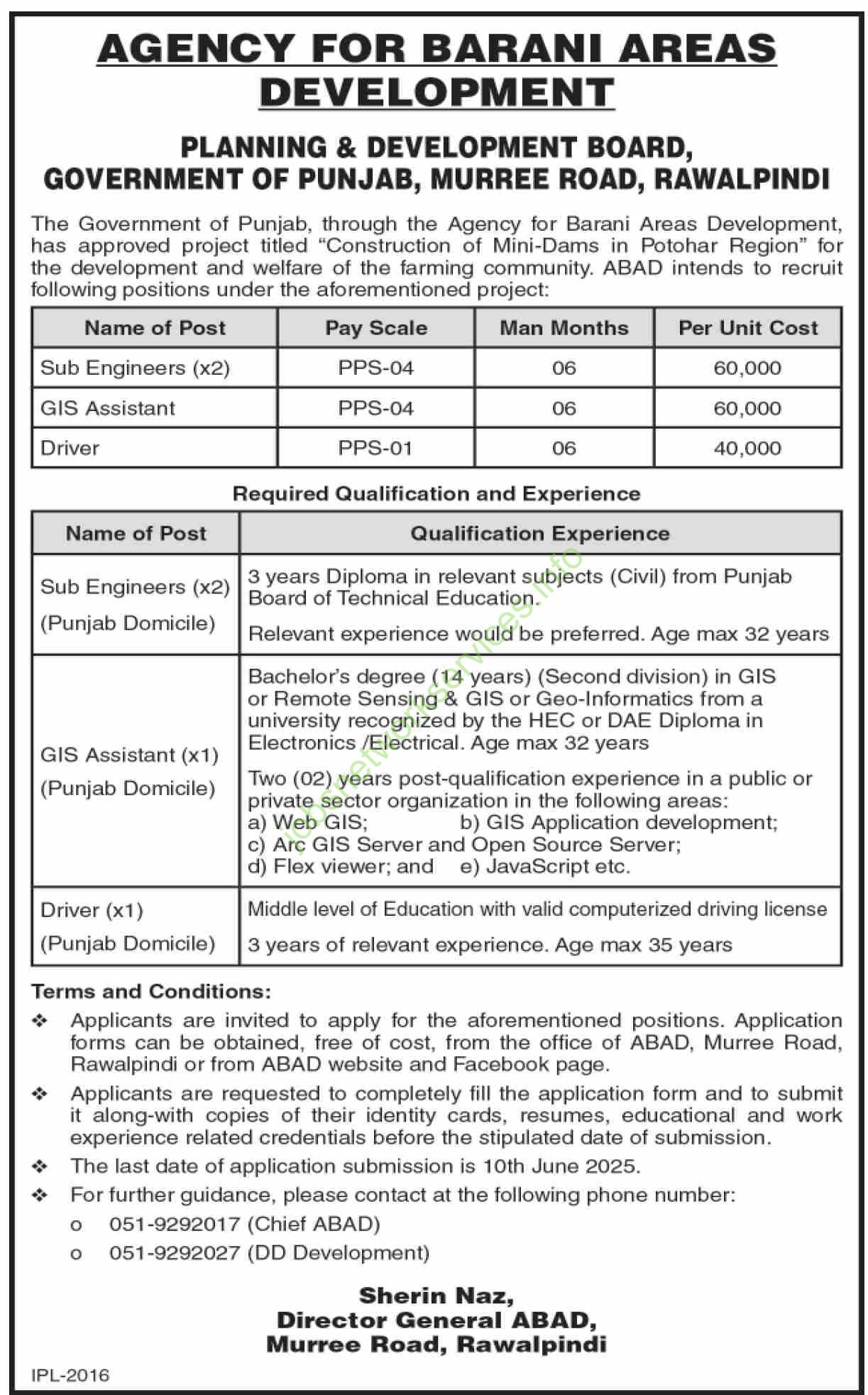 Agency for Barani Areas Development ABAD Jobs 2025