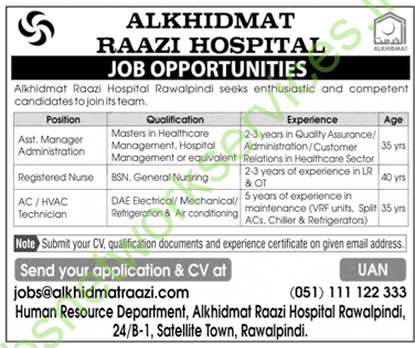 Al Khidmat Raazi Hospital Rawalpindi Jobs 2025