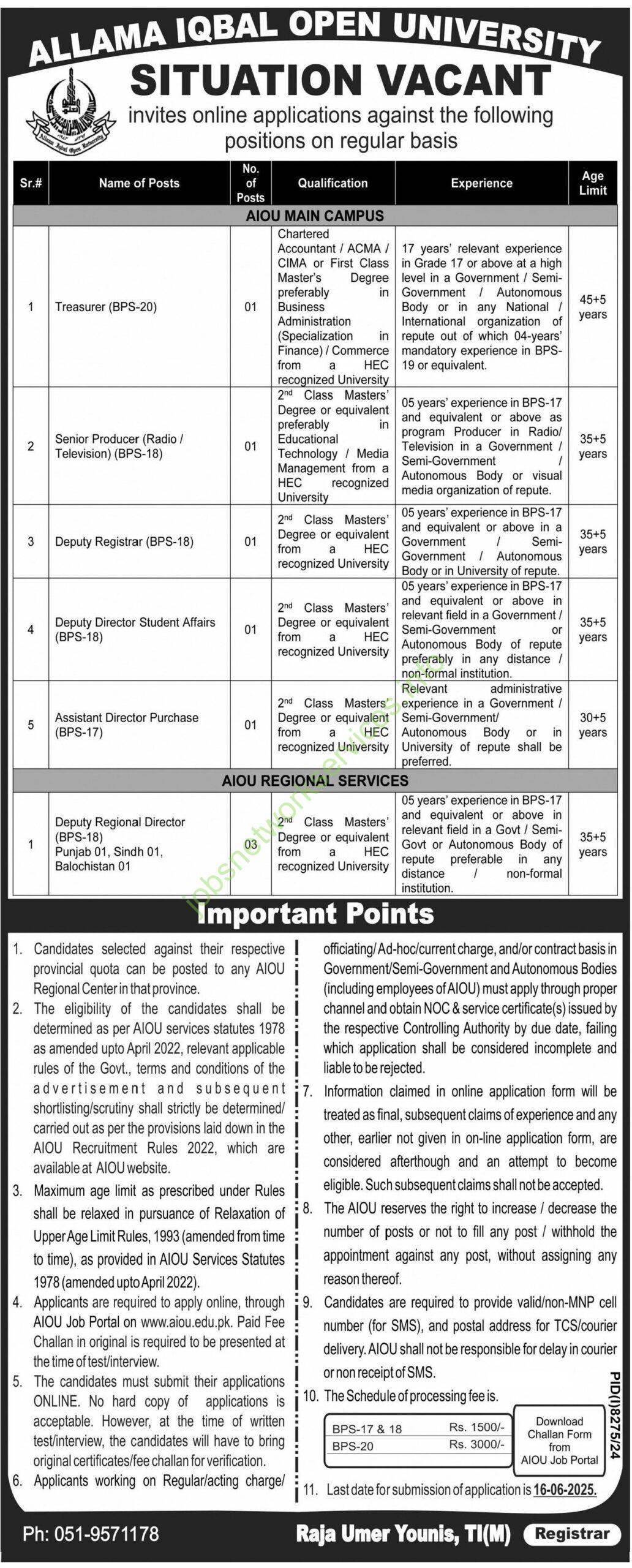 Allama Iqbal Open University AIOU Jobs 2025 Latest