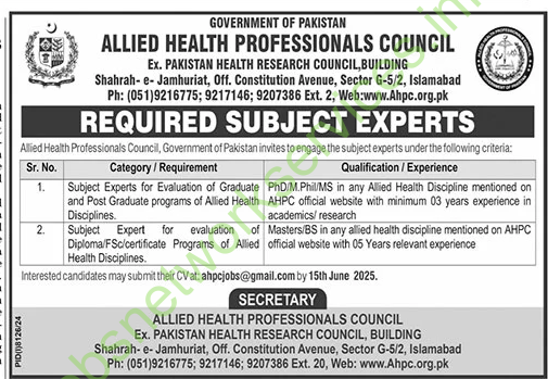 Allied Health Professionals Council AHPC Jobs 2025