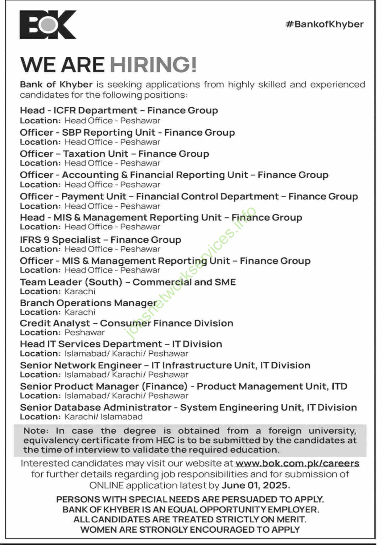 Bank of Khyber BOK New Jobs 2025 Apply Online