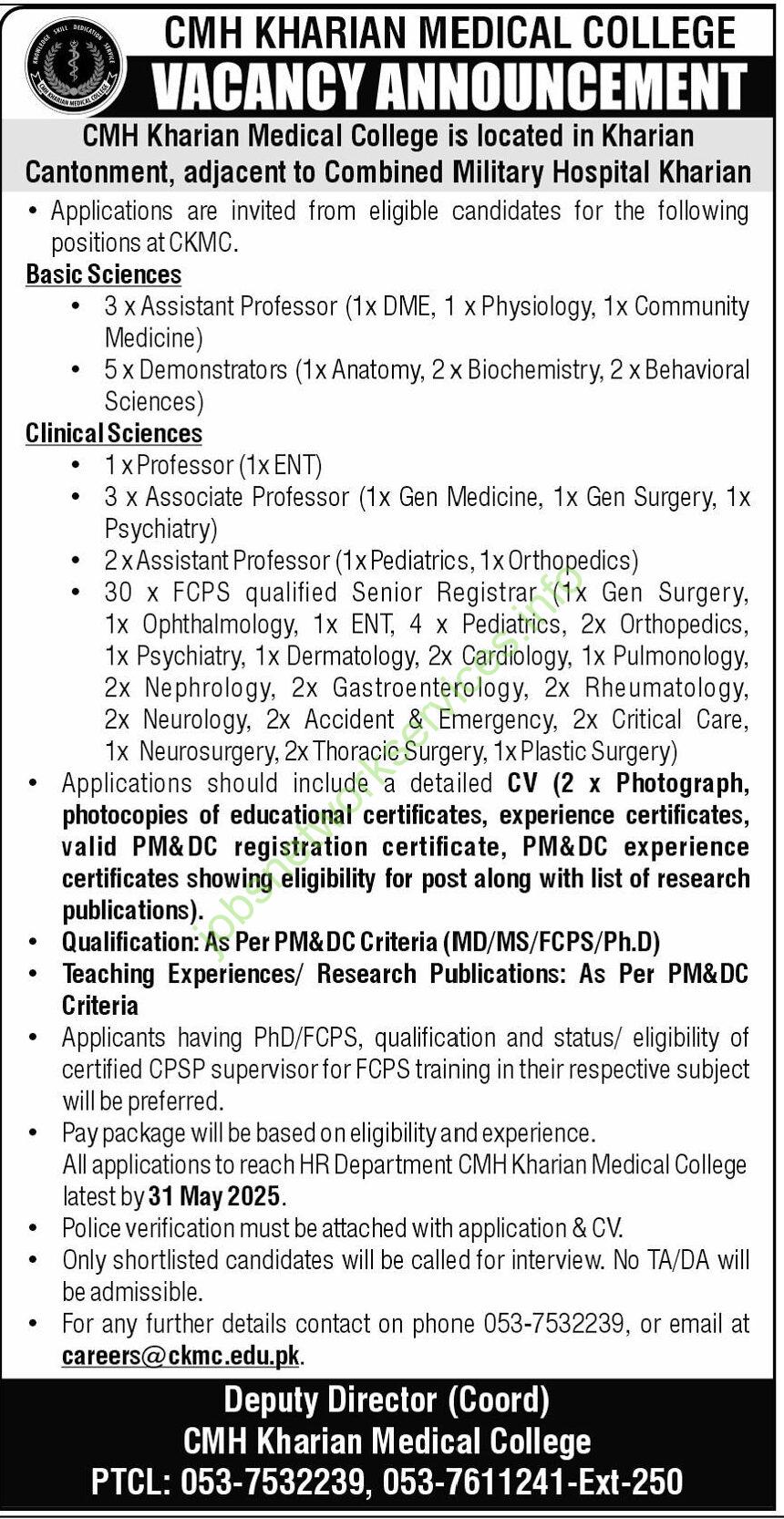 CMH Kharian Medical College Jobs 2025