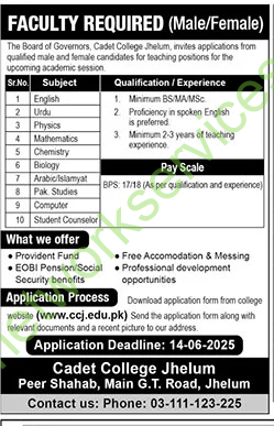 Cadet College Jhelum Job 2025