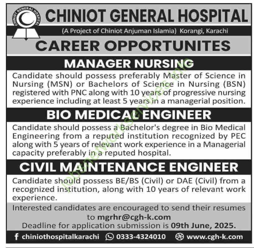 Chiniot General Hospital Karachi Jobs 2025