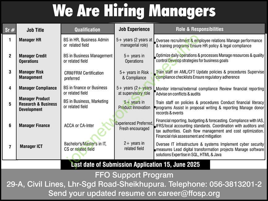 FFO Support Program Sheikhupura Jobs 2025