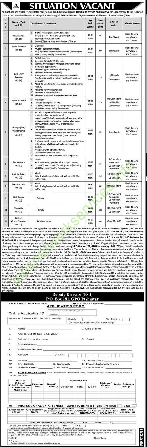 Federal Government Organization Peshawar New Jobs 2025