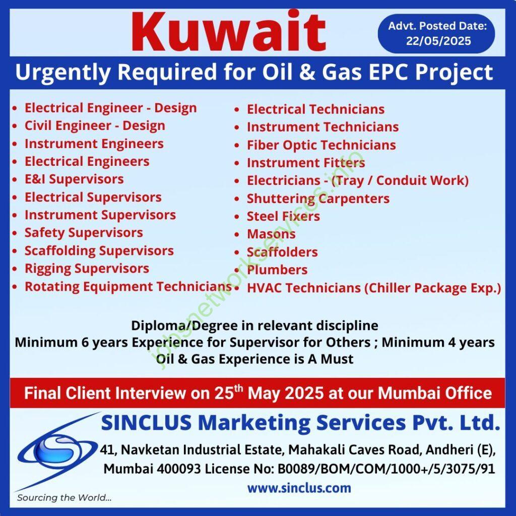 Free Recruitment Oil & Gas EPC Project Jobs in Kuwait – Urgent Hiring