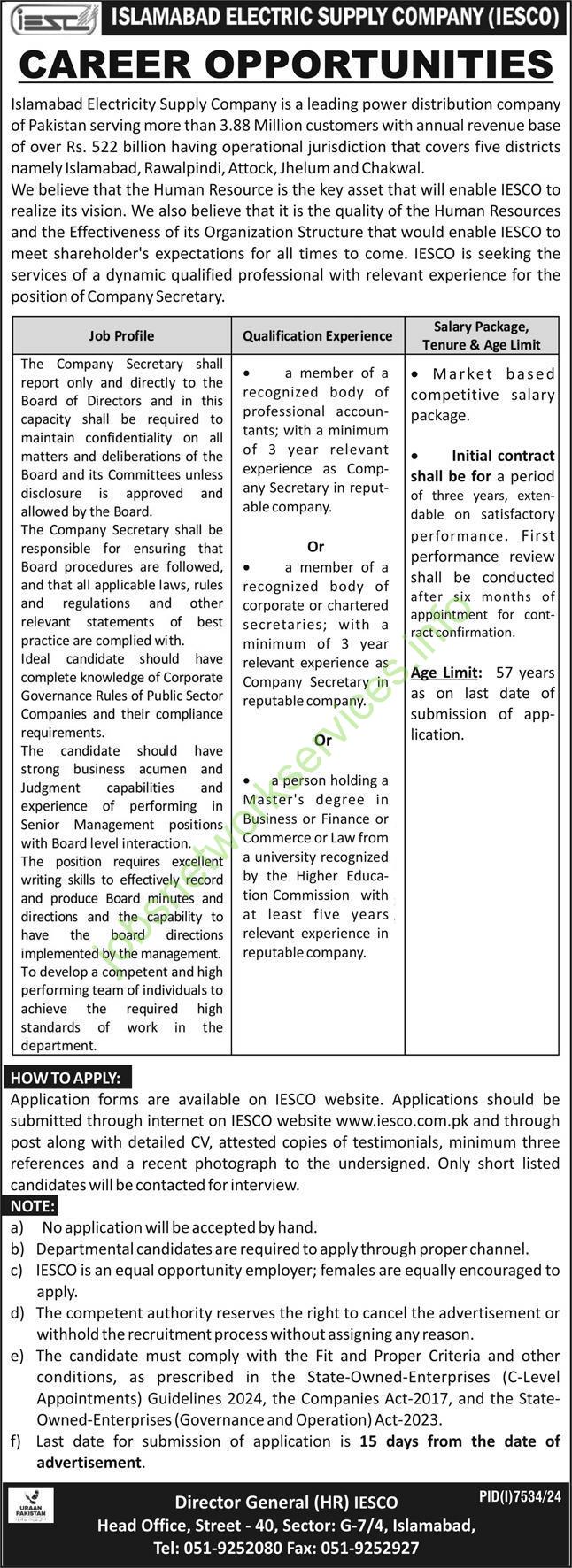 IESCO Hiring Company Secretary – Apply Now!