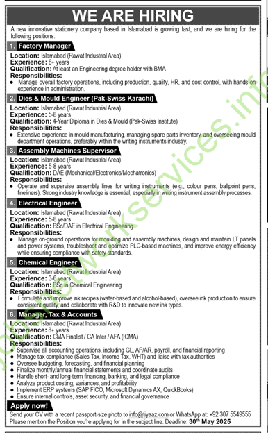Job Openings at Innovative Stationery Company (Islamabad) Jobs 2025