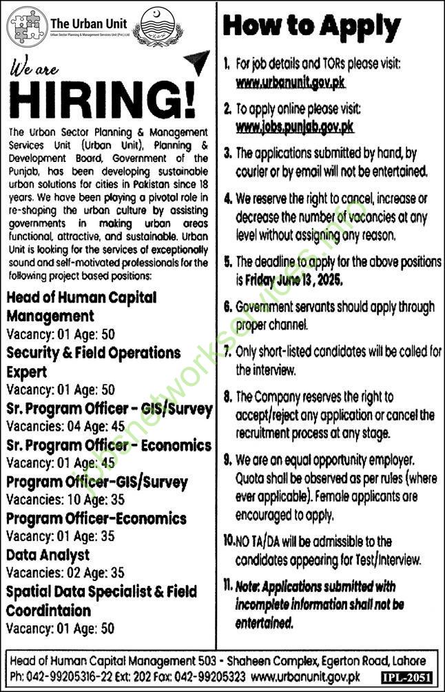 Job Opportunities at The Urban Unit, Government of Punjab