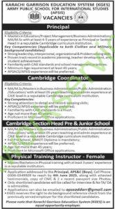 Career Opportunities at Karachi Garrison Education System (KGES)