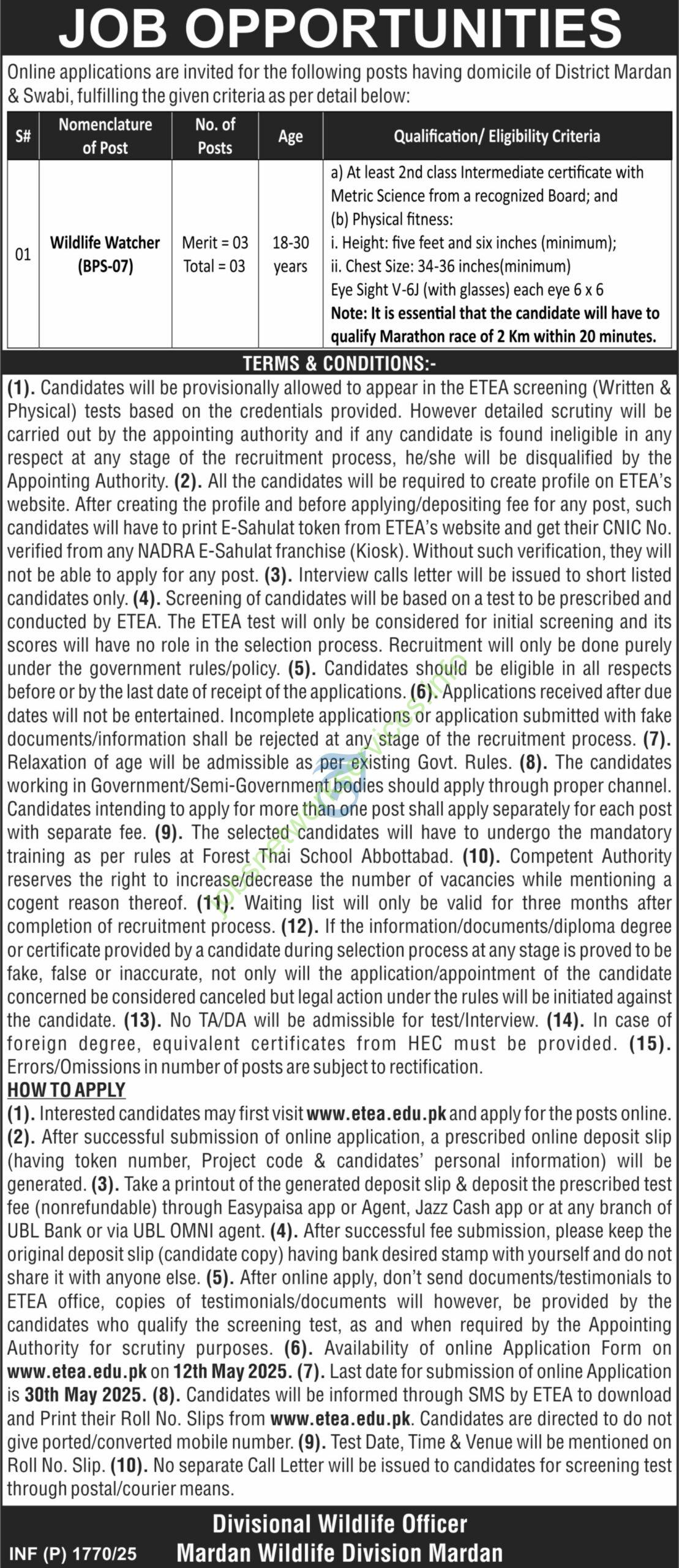 KPK Wildlife Department New Jobs 2025