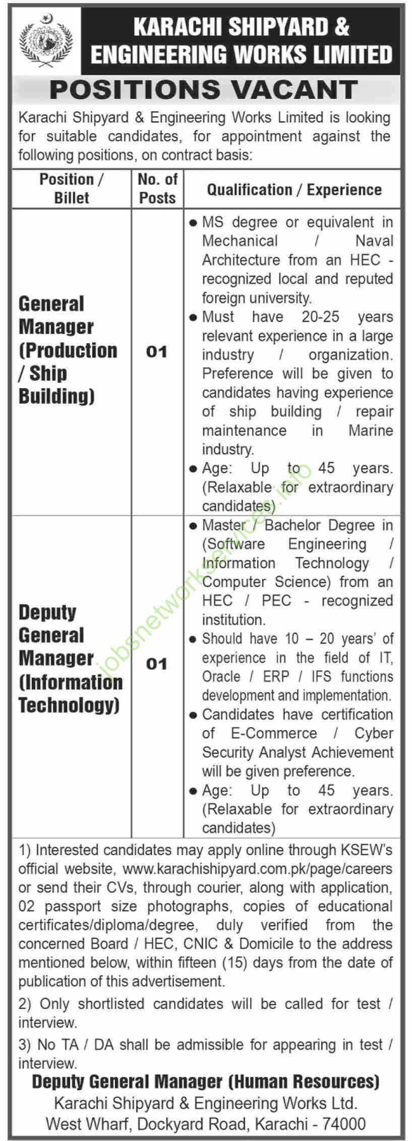 Karachi Shipyard and Engineering Works Limited KSEW Jobs 2025