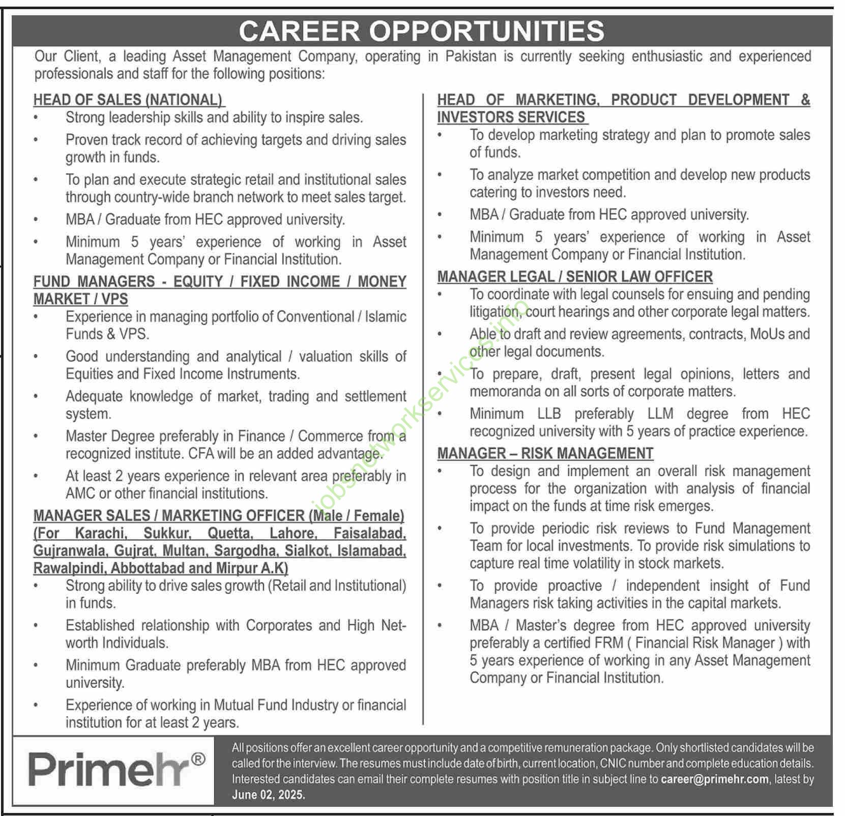 Leading Asset Management Company Pakistan Jobs 2025