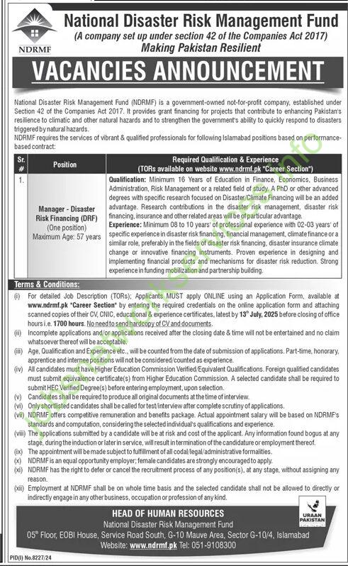 National Disaster Risk Management Fund NDRMF Jobs 2025