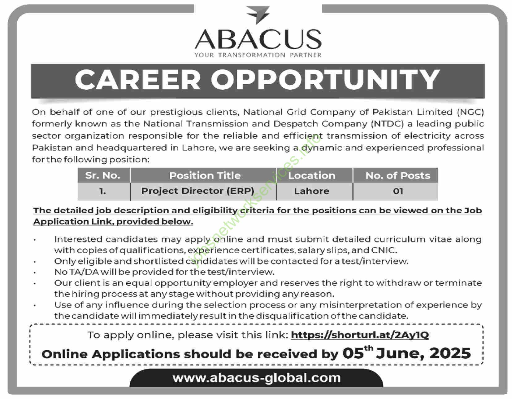 National Grid Company of Pakistan Limited NGC Jobs 2025