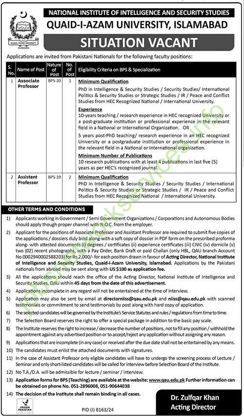 National Institute of Intelligence and Security Studies NISS Jobs 2025