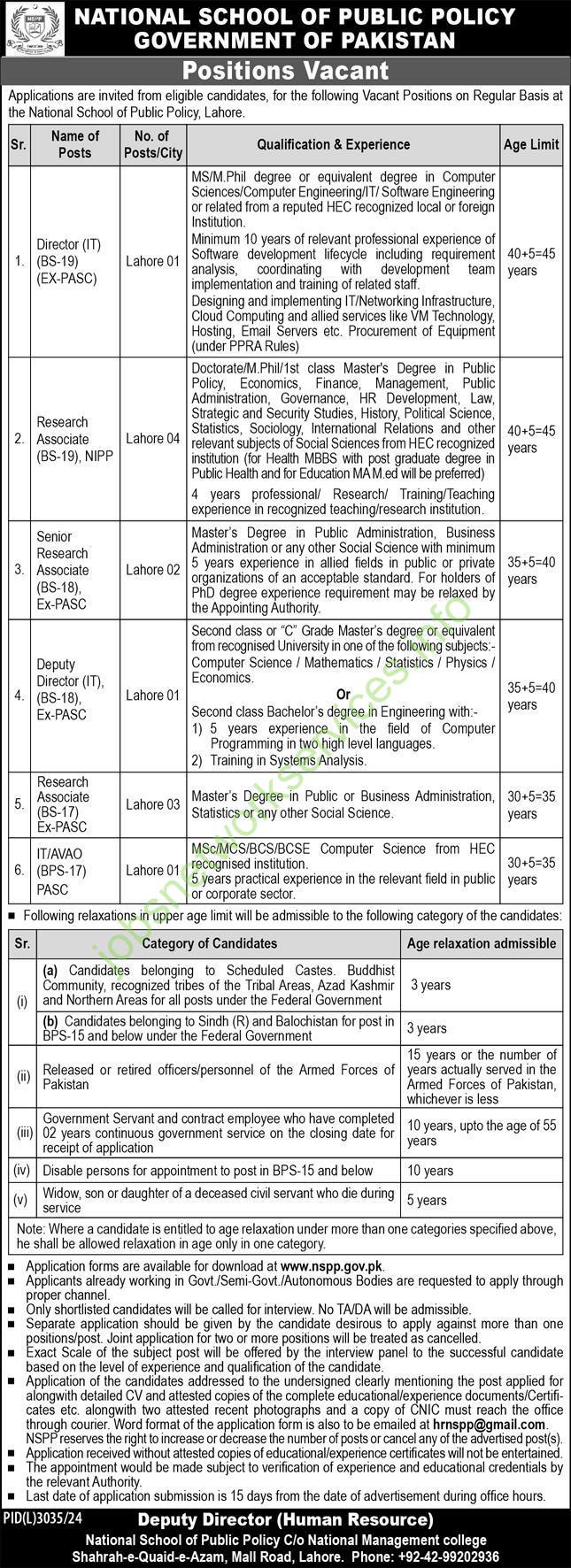 National School of Public Policy Lahore Jobs 2025