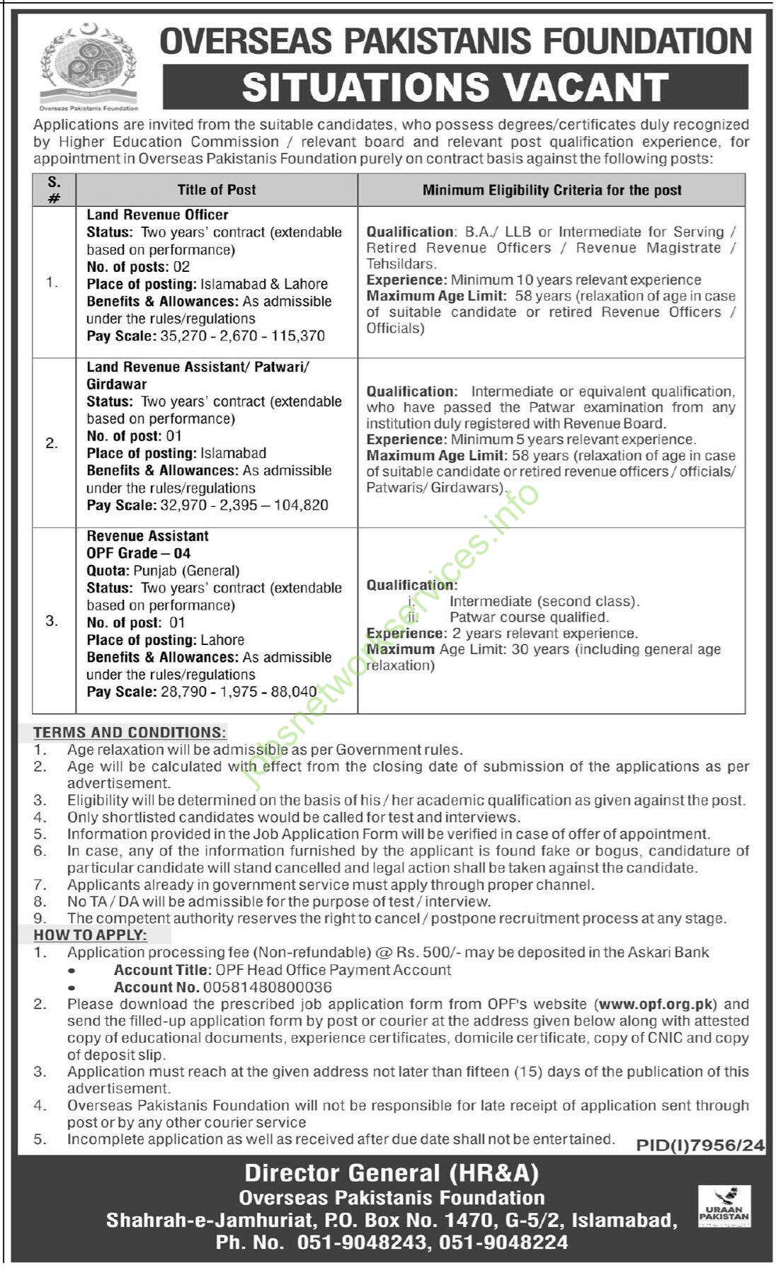 Overseas Pakistanis Foundation OPF Jobs 2025