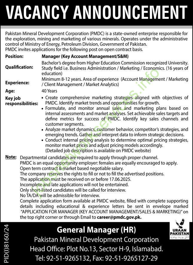 Vacancy Announcement: Manager (Key Account Management/Sales & Marketing) at PMDC