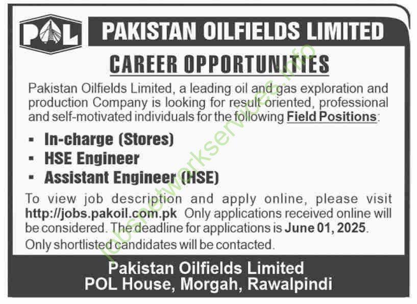 Oil & Gas Careers at Pakistan Oilfields Limited – Field Positions Open