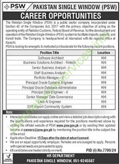 Pakistan Single Window PSW Jobs 2025 Apply Online