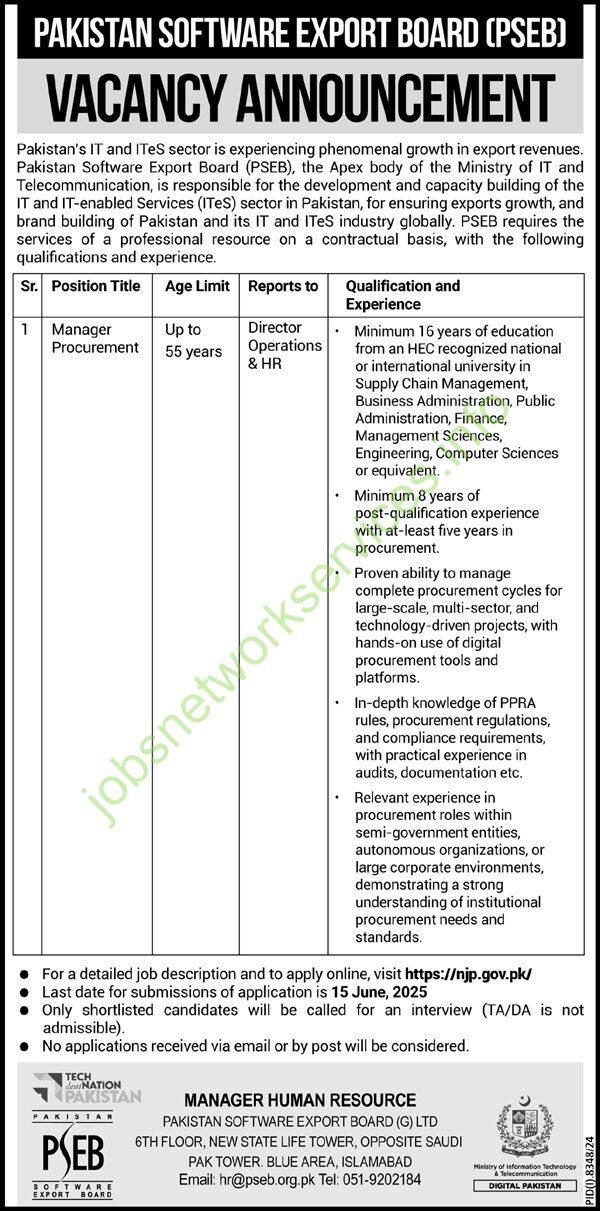 Pakistan Software Export Board PSEB Jobs 2025