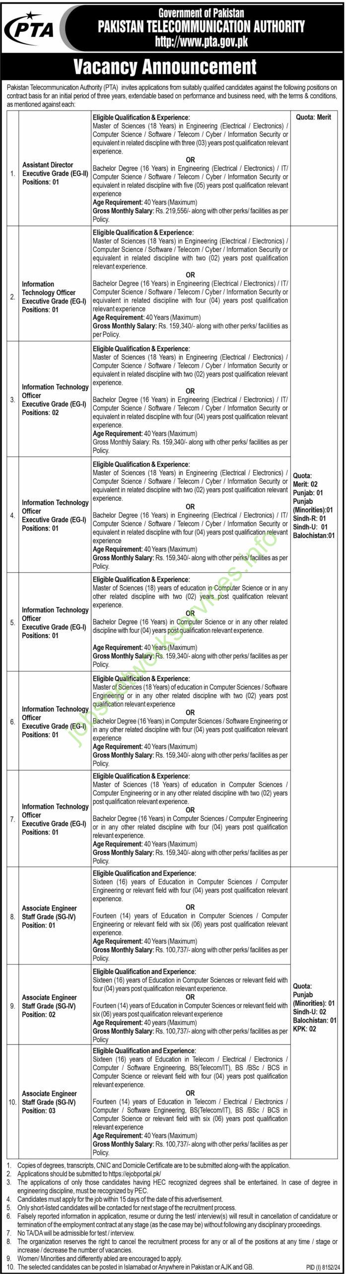 Pakistan Telecommunication Authority PTA Jobs 2025 Apply Online