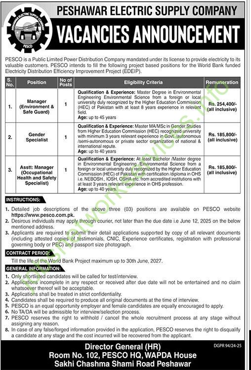 Peshawar Electric Supply Company PESCO Jobs 2025