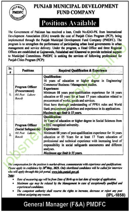 Punjab Municipal Development Fund Company PMDFC Jobs 2025