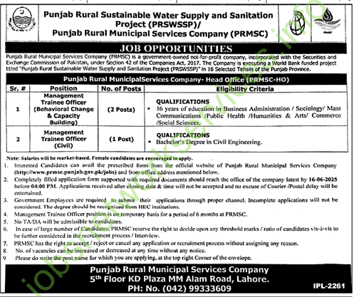 Punjab Rural Municipal Services Company PRMSC Jobs 2025
