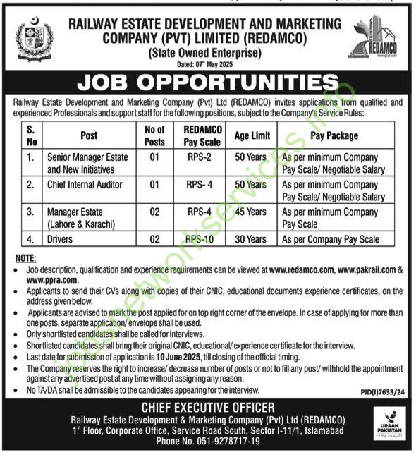 Railway Estate Development and Marketing Company REDAMCO Jobs 2025
