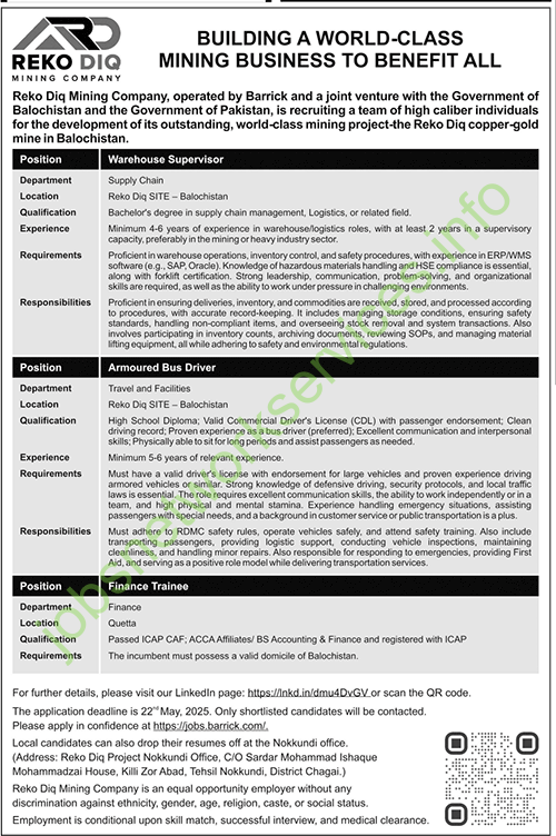 Reko Diq Mining Company Balochistan Jobs 2025