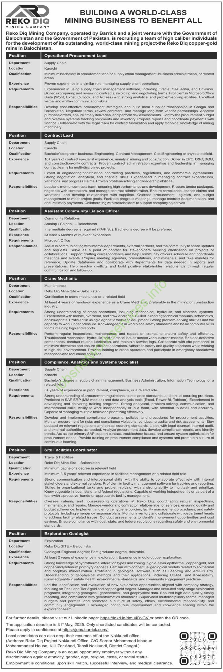 Reko Diq Mining Company Jobs 2025 Latest Barrick Jobs