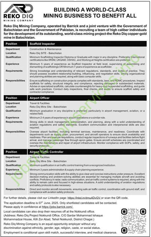 Reko Diq Mining Company Jobs 2025 at Balochistan